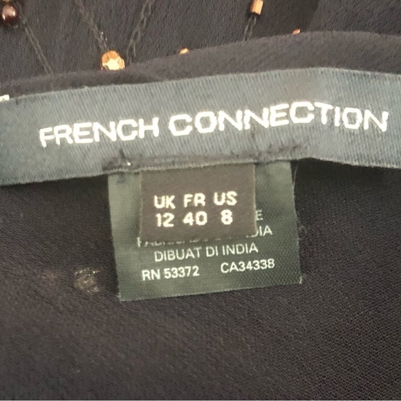 French Connection Beaded Shift Dress Sheer Back Navy Blue Size 8 Party E… - Picture 9 of 11